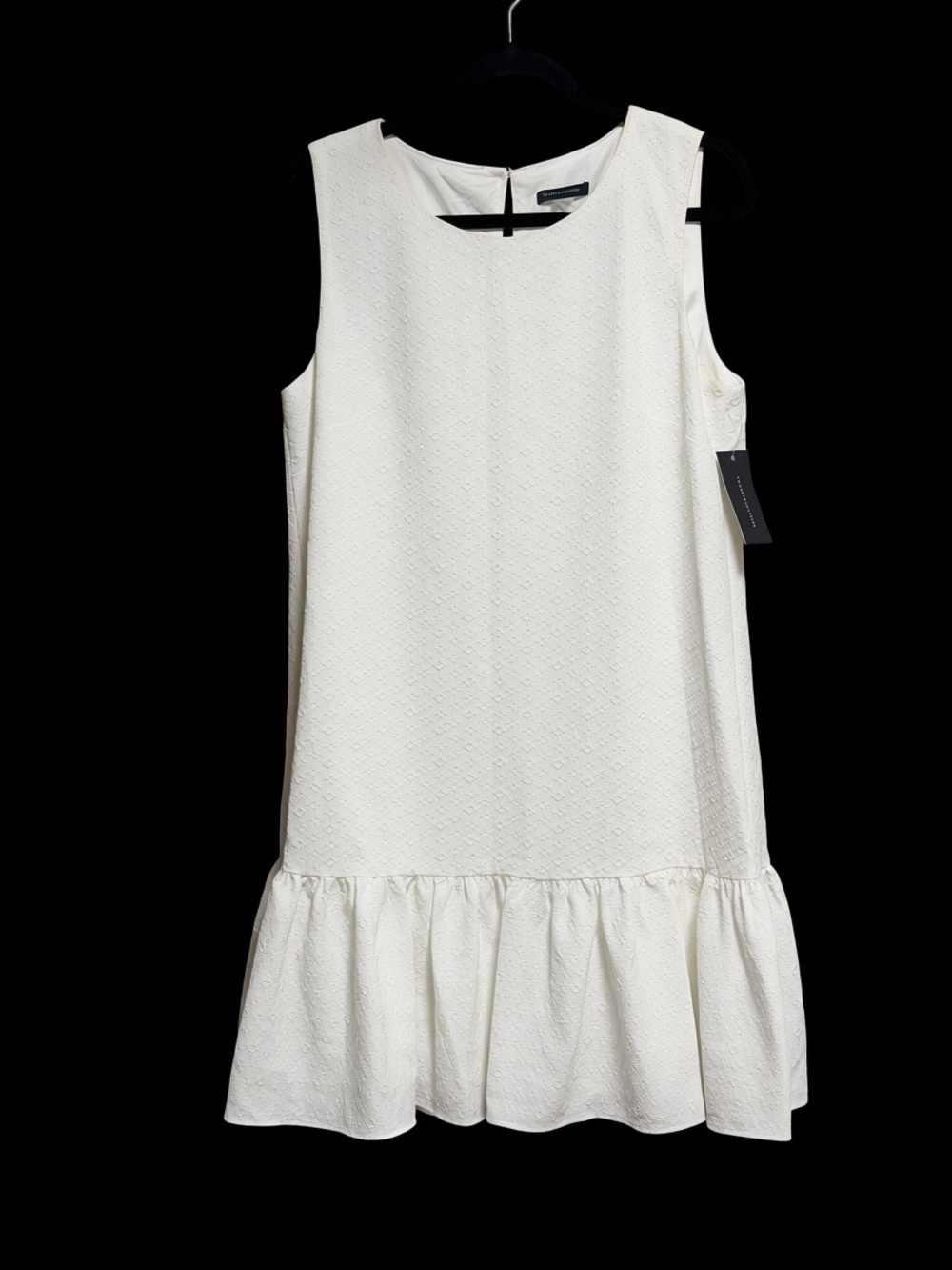 Tommy Hilfiger White Textured Ruffle Hem Shift Dress NWT Size 12 Classic Chic - Picture 2 of 9
